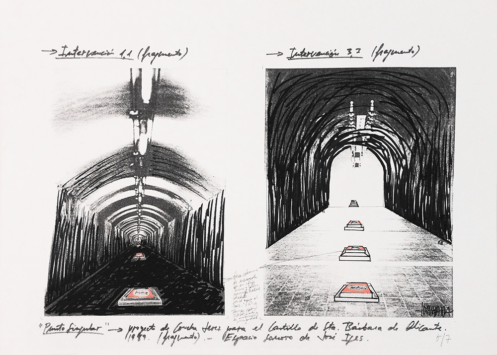 Dibujo de la intervención en los túneles del Castillo de Santa Bárbara en 1989