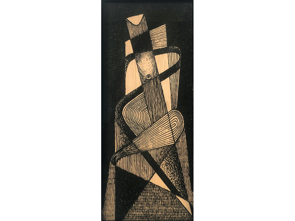 Arcadio Blasco_Homenaje a Tatlin, 2008 Grafito y tinta negra sobre contrachapado 40 x 17 cm -marco 44 x 21 x 8 cm